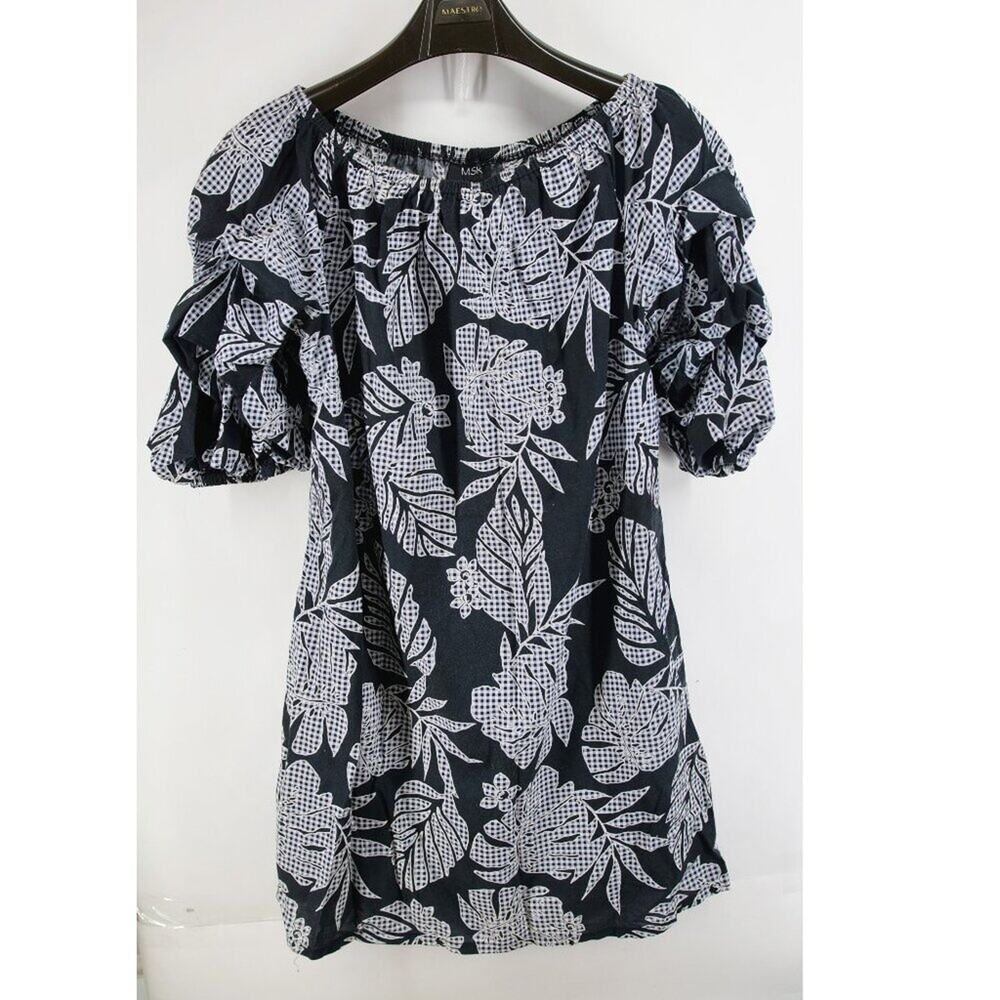 MSK Casual Midi dress black Leaves pattern Cotton Light XL